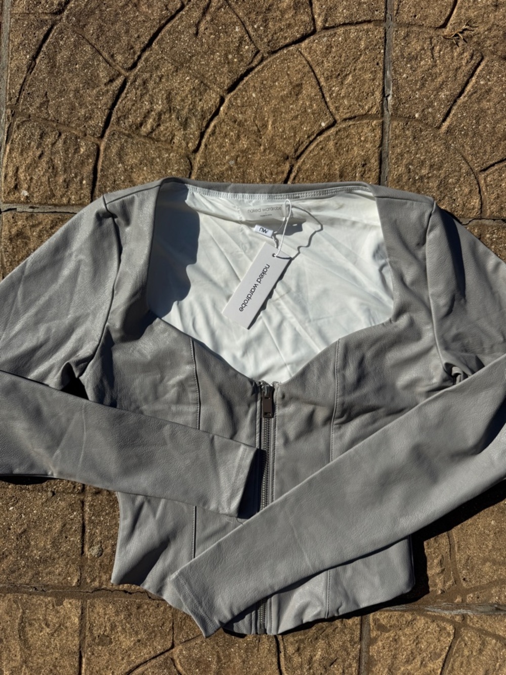 Naked Wardrobe Gray Faux Leather Zip-Front Jacket